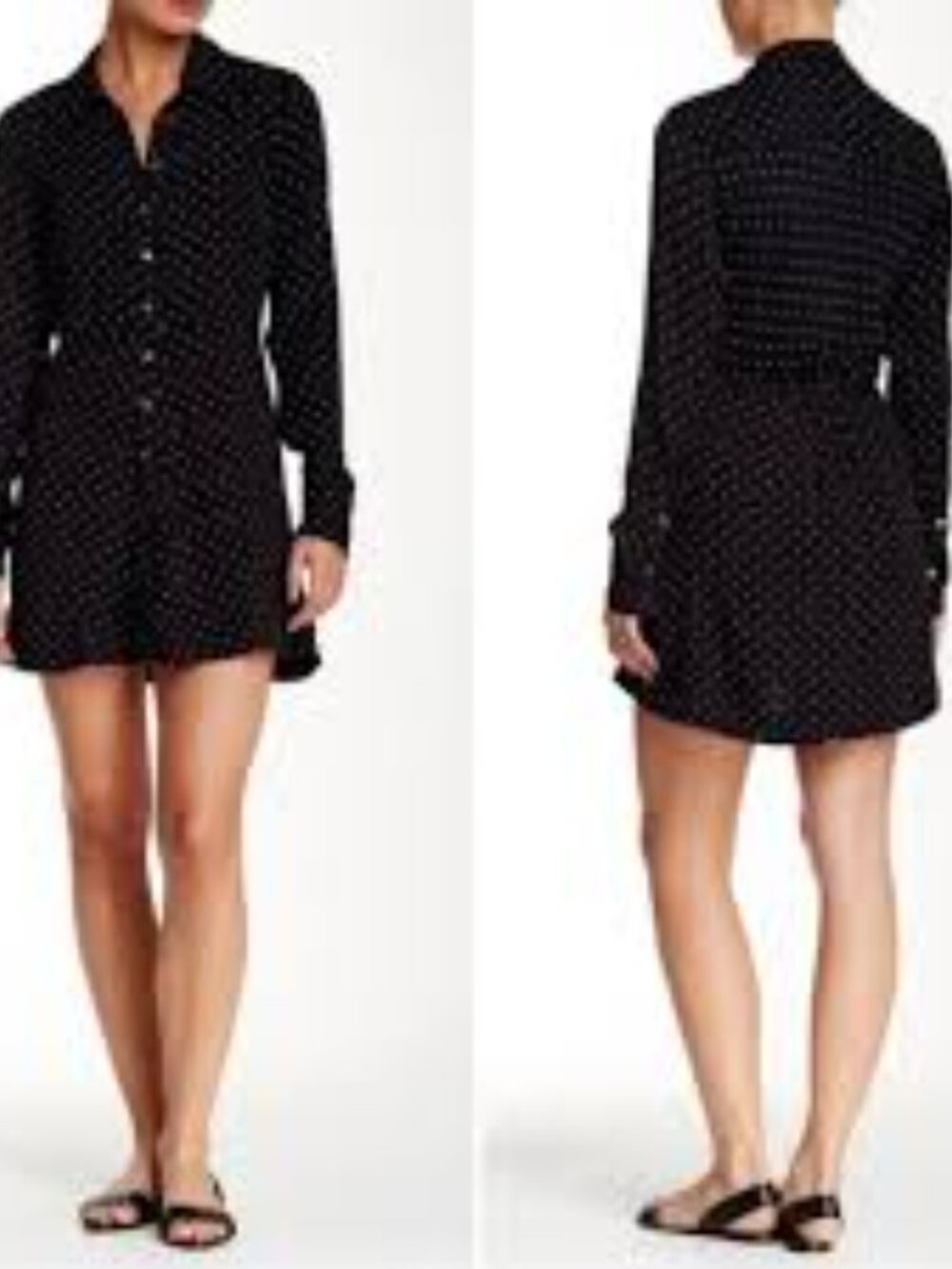 Free People Black White Polka Dot Button Front Mini Dress Rayon Size Medium